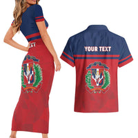 Personalized Dominican Republic Couples Matching Short Sleeve Bodycon Dress and Hawaiian Shirt Dominicana Flag Map