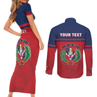 Personalized Dominican Republic Couples Matching Short Sleeve Bodycon Dress and Long Sleeve Button Shirt Dominicana Flag Map