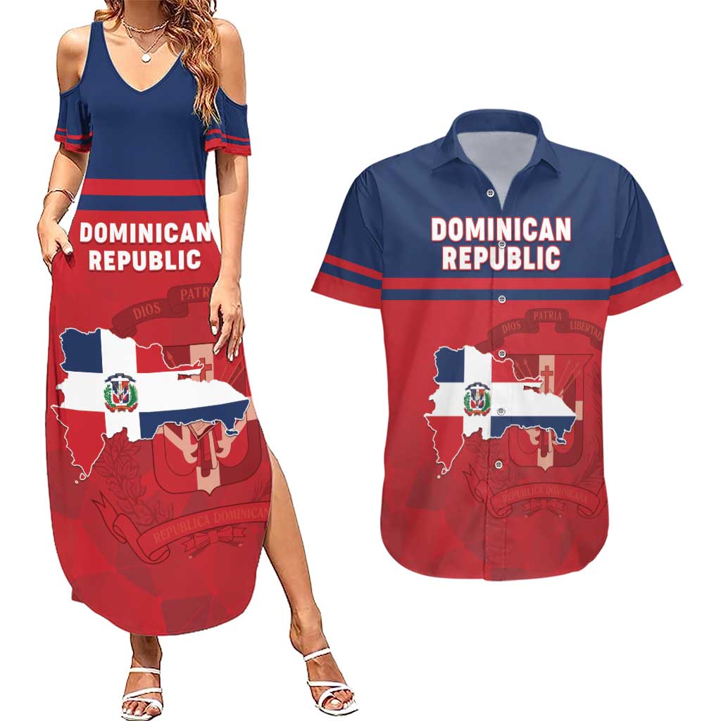 Personalized Dominican Republic Couples Matching Summer Maxi Dress and Hawaiian Shirt Dominicana Flag Map
