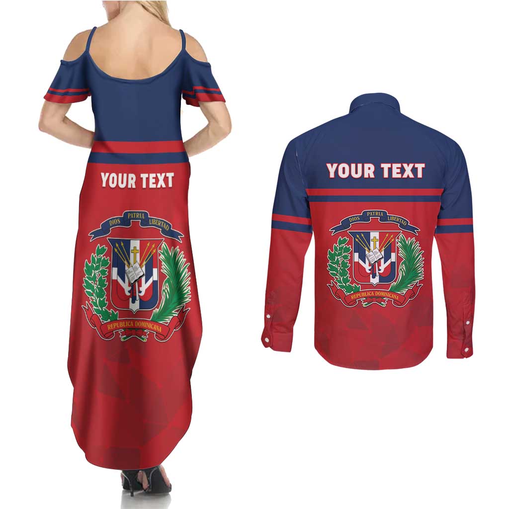 Personalized Dominican Republic Couples Matching Summer Maxi Dress and Long Sleeve Button Shirt Dominicana Flag Map