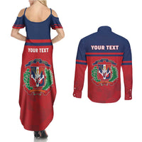 Personalized Dominican Republic Couples Matching Summer Maxi Dress and Long Sleeve Button Shirt Dominicana Flag Map