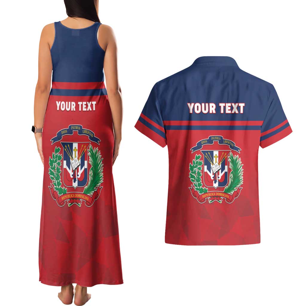 Personalized Dominican Republic Couples Matching Tank Maxi Dress and Hawaiian Shirt Dominicana Flag Map