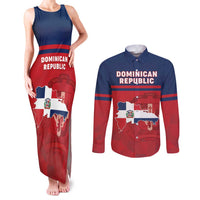 Personalized Dominican Republic Couples Matching Tank Maxi Dress and Long Sleeve Button Shirt Dominicana Flag Map