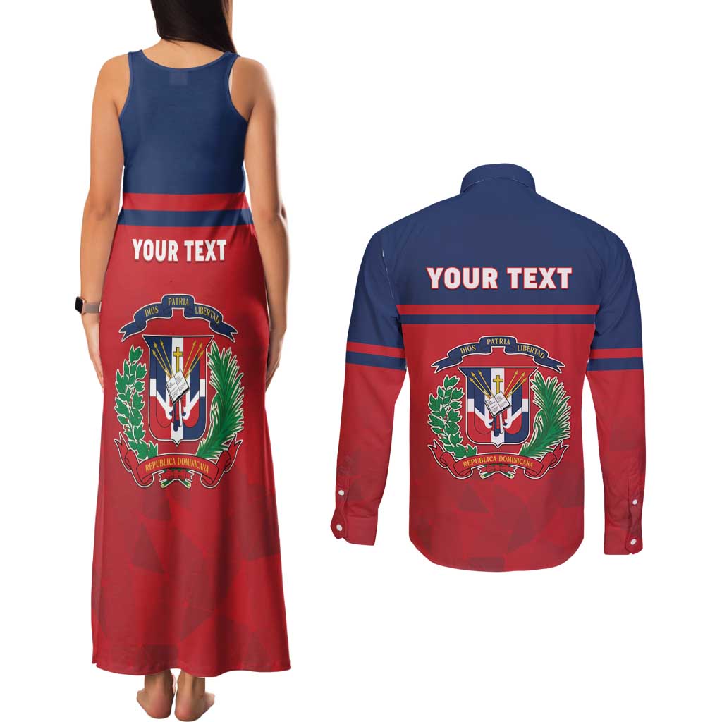 Personalized Dominican Republic Couples Matching Tank Maxi Dress and Long Sleeve Button Shirt Dominicana Flag Map