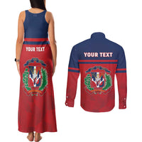 Personalized Dominican Republic Couples Matching Tank Maxi Dress and Long Sleeve Button Shirt Dominicana Flag Map