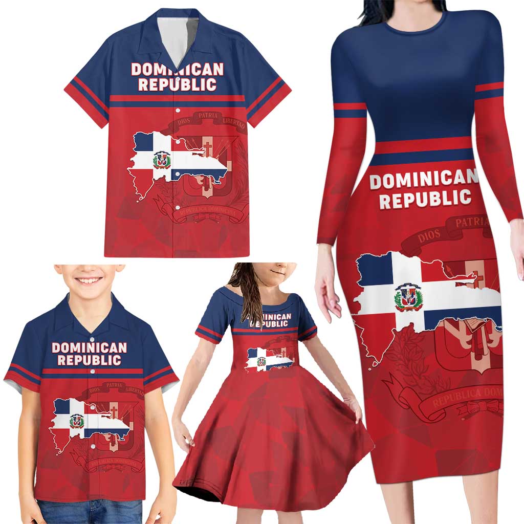 Personalized Dominican Republic Family Matching Long Sleeve Bodycon Dress and Hawaiian Shirt Dominicana Flag Map