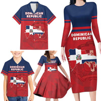 Personalized Dominican Republic Family Matching Long Sleeve Bodycon Dress and Hawaiian Shirt Dominicana Flag Map