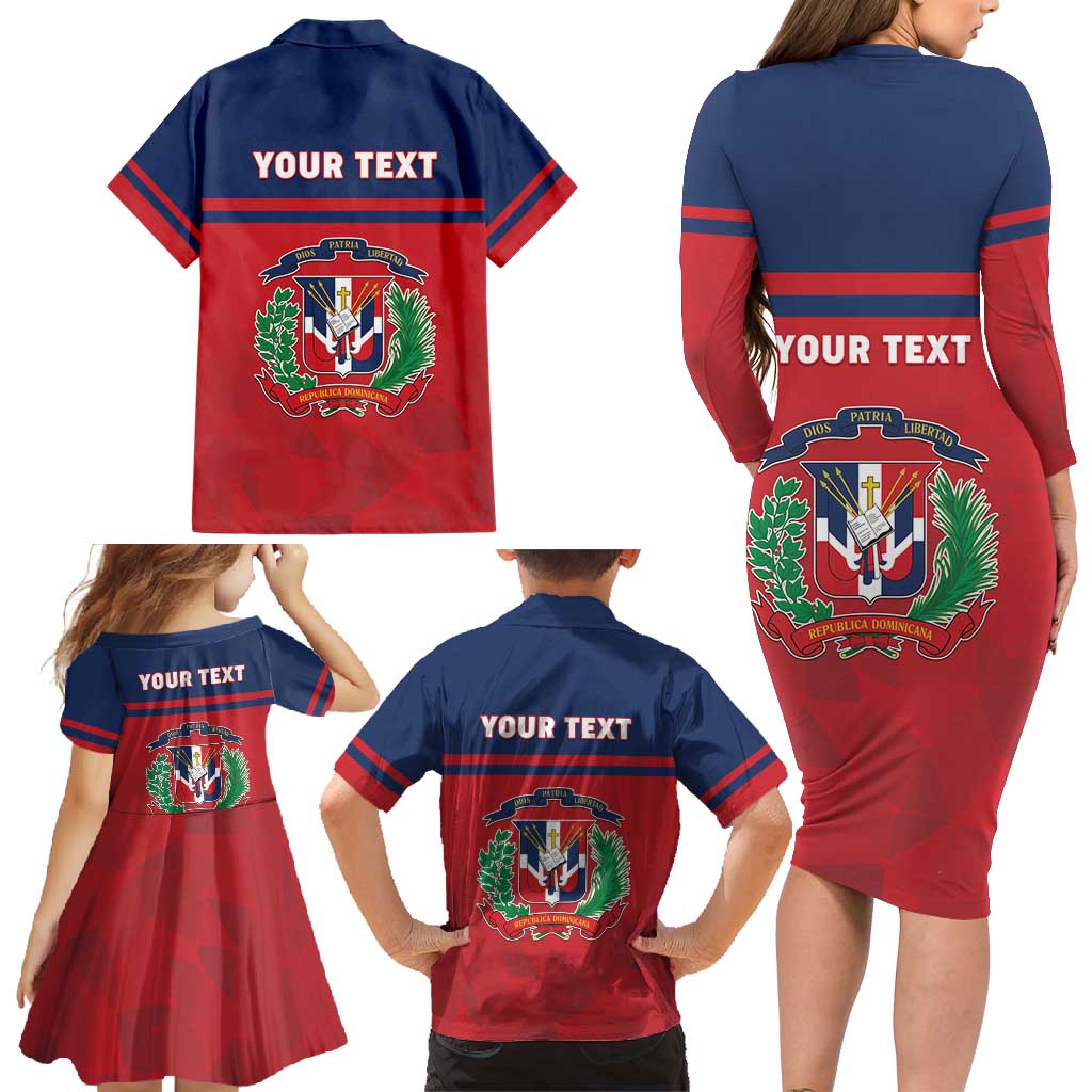 Personalized Dominican Republic Family Matching Long Sleeve Bodycon Dress and Hawaiian Shirt Dominicana Flag Map