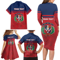 Personalized Dominican Republic Family Matching Long Sleeve Bodycon Dress and Hawaiian Shirt Dominicana Flag Map