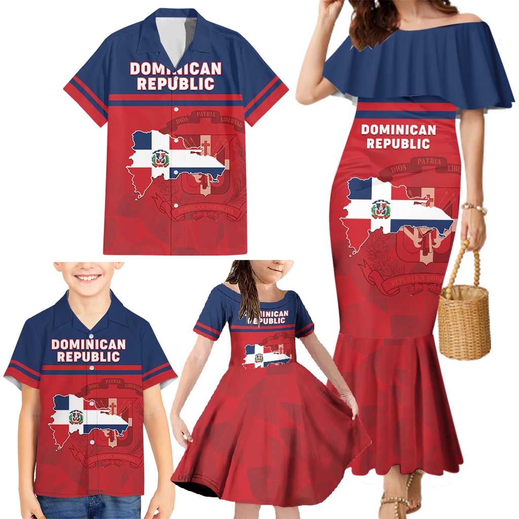 Personalized Dominican Republic Family Matching Mermaid Dress and Hawaiian Shirt Dominicana Flag Map