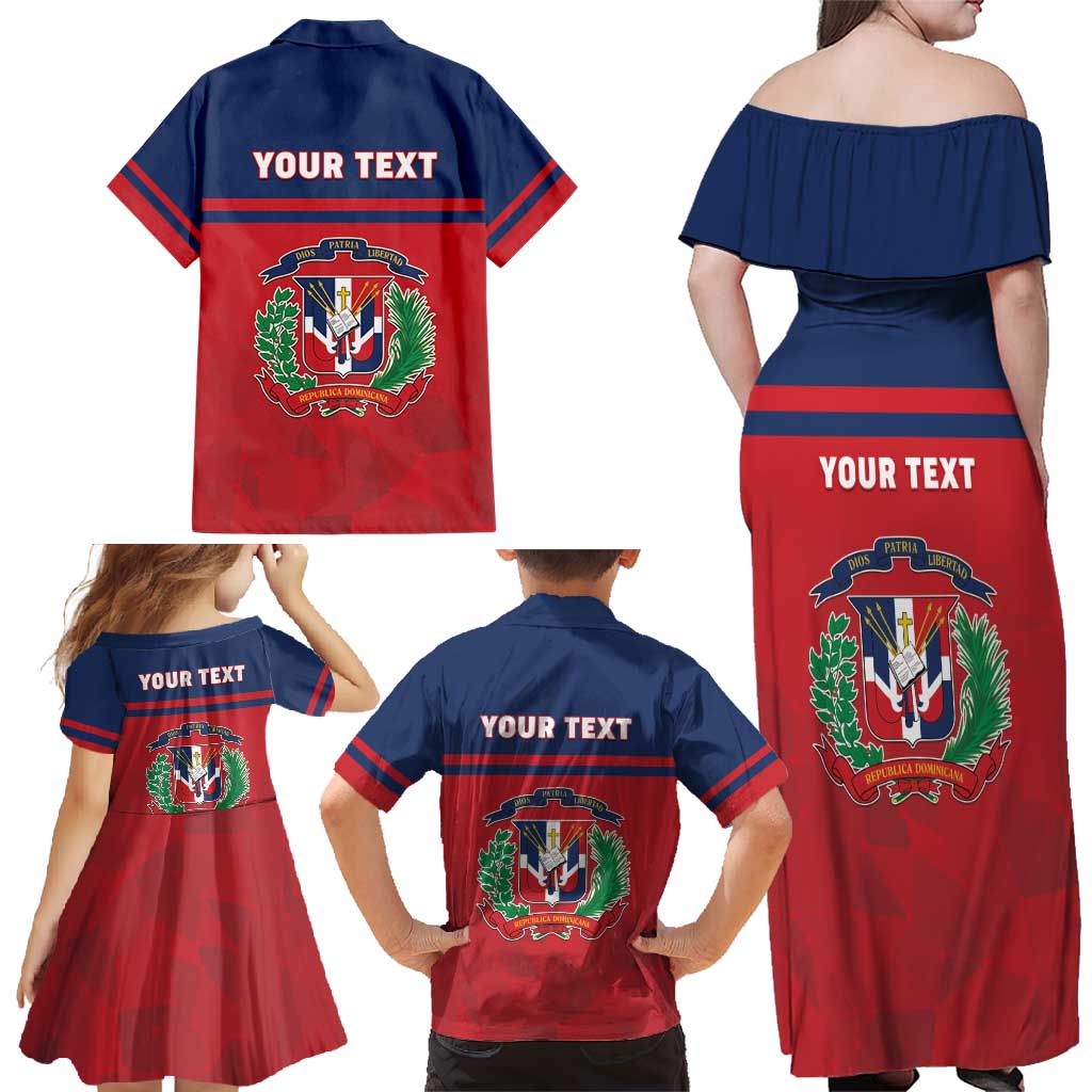 Personalized Dominican Republic Family Matching Off Shoulder Maxi Dress and Hawaiian Shirt Dominicana Flag Map