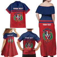 Personalized Dominican Republic Family Matching Off Shoulder Maxi Dress and Hawaiian Shirt Dominicana Flag Map