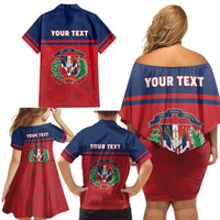 Personalized Dominican Republic Family Matching Off Shoulder Short Dress and Hawaiian Shirt Dominicana Flag Map