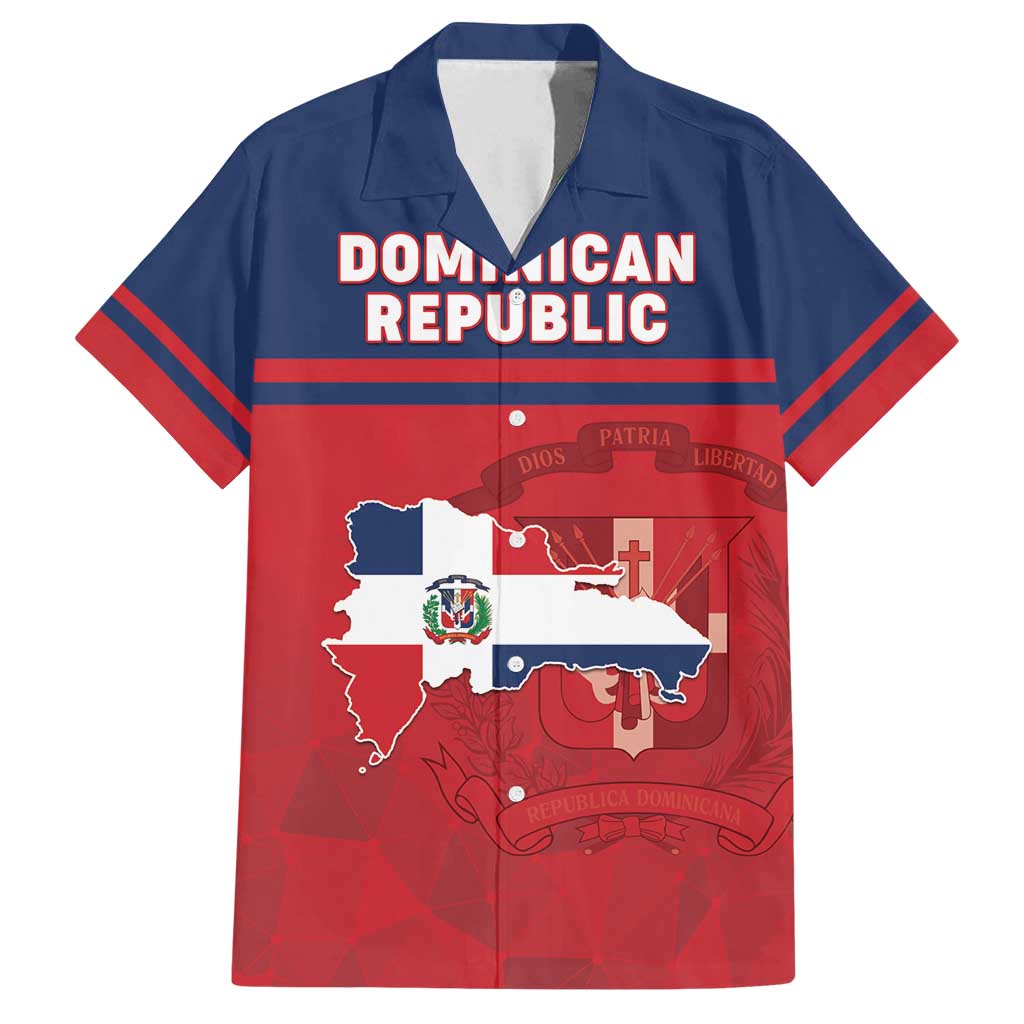Personalized Dominican Republic Family Matching Off Shoulder Short Dress and Hawaiian Shirt Dominicana Flag Map