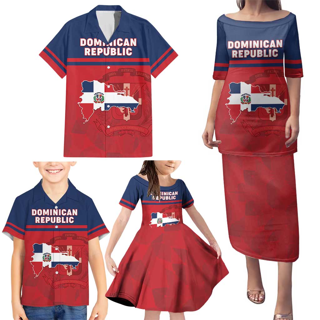 Personalized Dominican Republic Family Matching Puletasi and Hawaiian Shirt Dominicana Flag Map