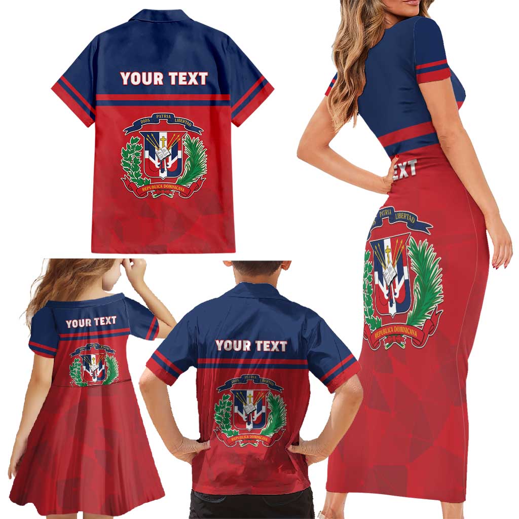 Personalized Dominican Republic Family Matching Short Sleeve Bodycon Dress and Hawaiian Shirt Dominicana Flag Map