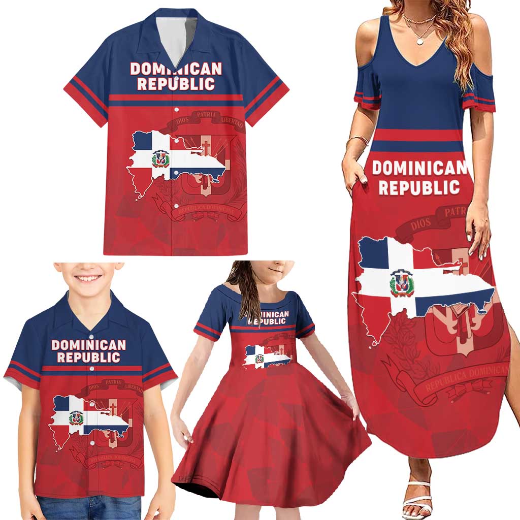 Personalized Dominican Republic Family Matching Summer Maxi Dress and Hawaiian Shirt Dominicana Flag Map