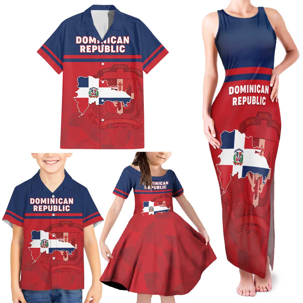 Personalized Dominican Republic Family Matching Tank Maxi Dress and Hawaiian Shirt Dominicana Flag Map