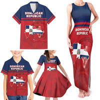Personalized Dominican Republic Family Matching Tank Maxi Dress and Hawaiian Shirt Dominicana Flag Map