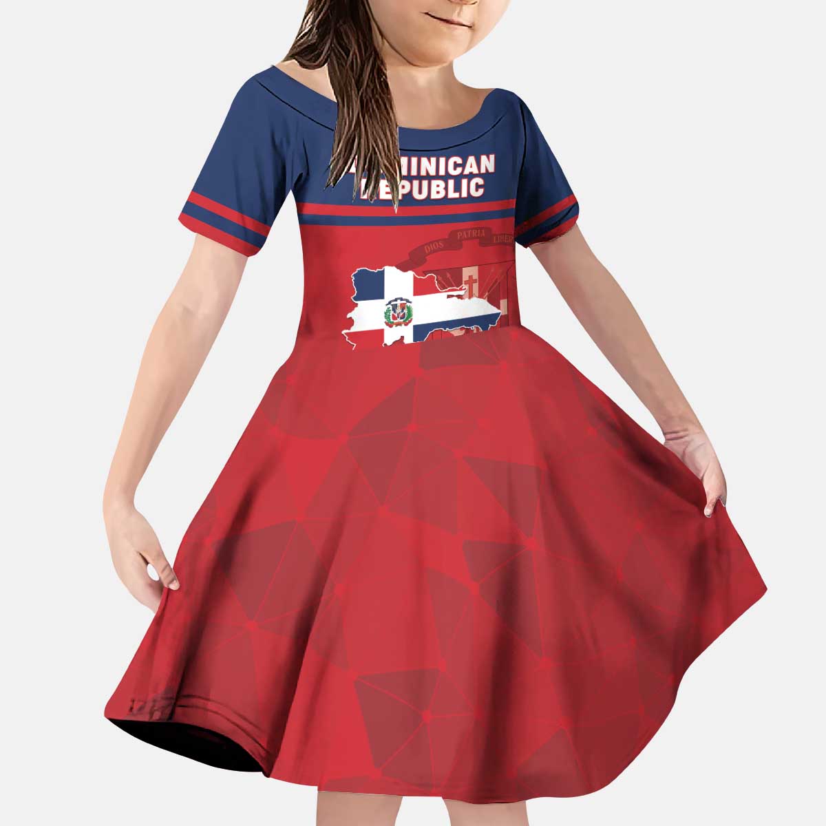 Personalized Dominican Republic Kid Short Sleeve Dress Dominicana Flag Map