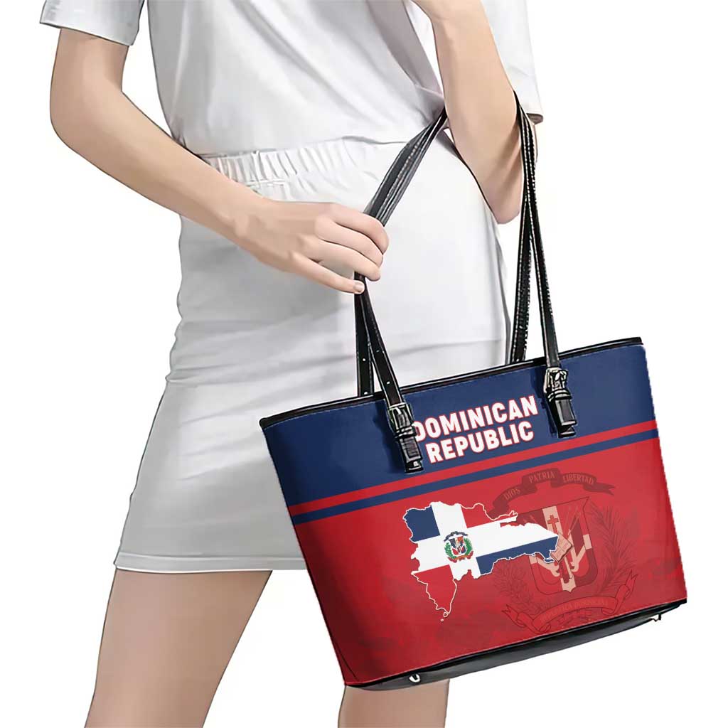 Dominican Republic Leather Tote Bag Dominicana Flag Map