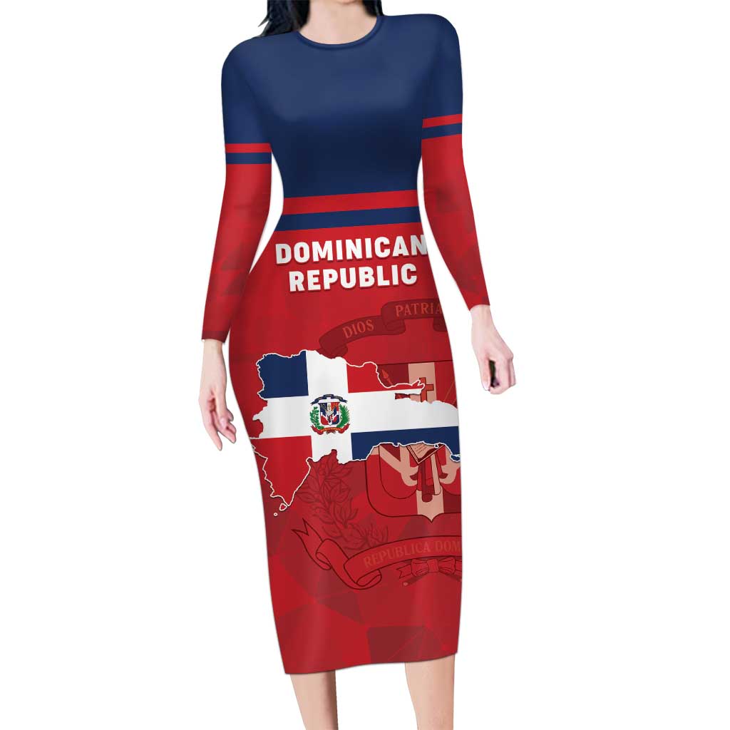 Personalized Dominican Republic Long Sleeve Bodycon Dress Dominicana Flag Map