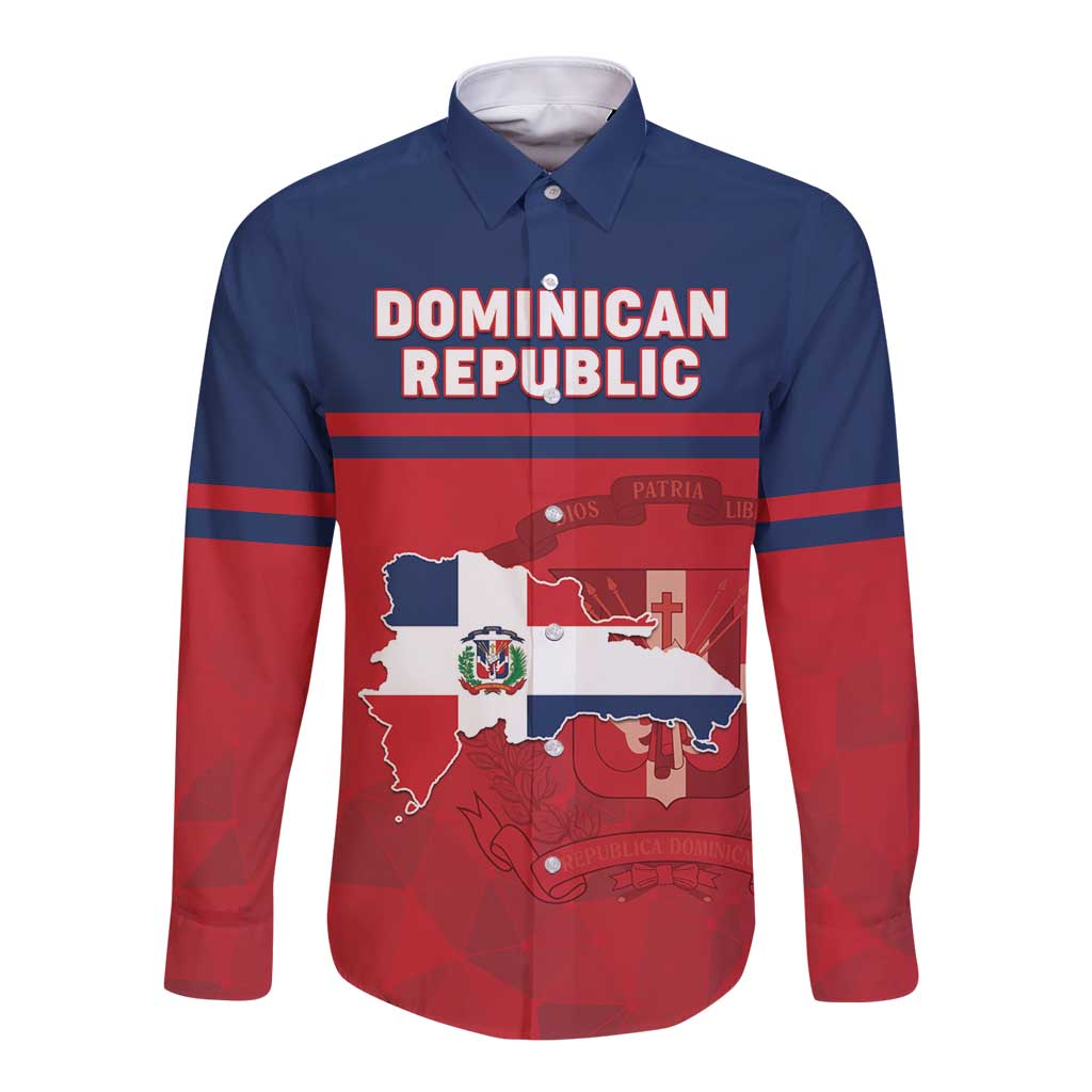 Personalized Dominican Republic Long Sleeve Button Shirt Dominicana Flag Map