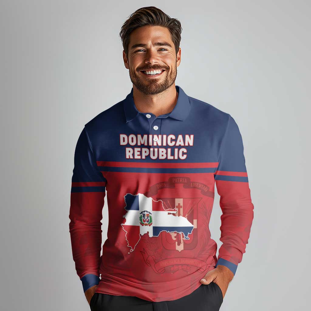 Personalized Dominican Republic Long Sleeve Polo Shirt Dominicana Flag Map