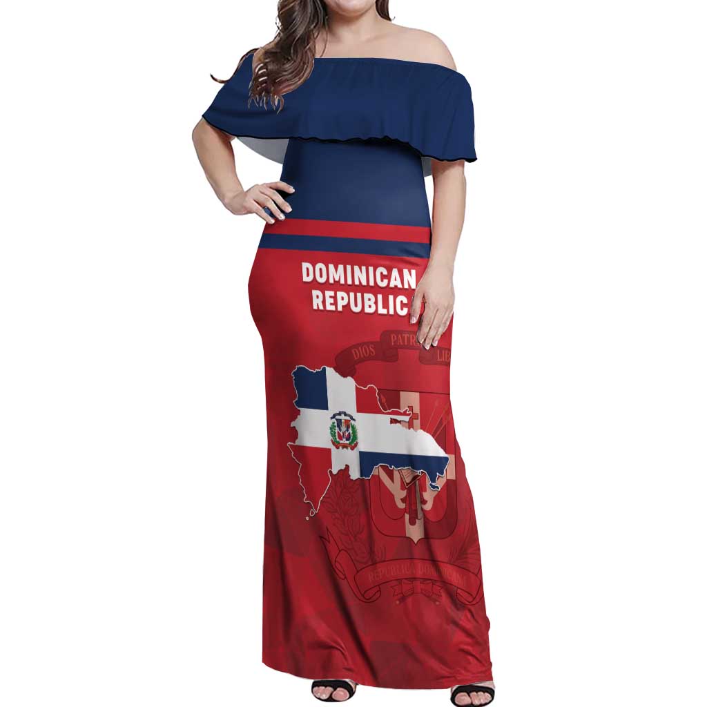 Personalized Dominican Republic Off Shoulder Maxi Dress Dominicana Flag Map