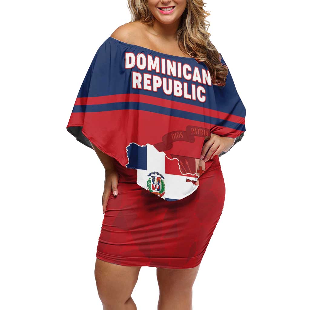 Personalized Dominican Republic Off Shoulder Short Dress Dominicana Flag Map