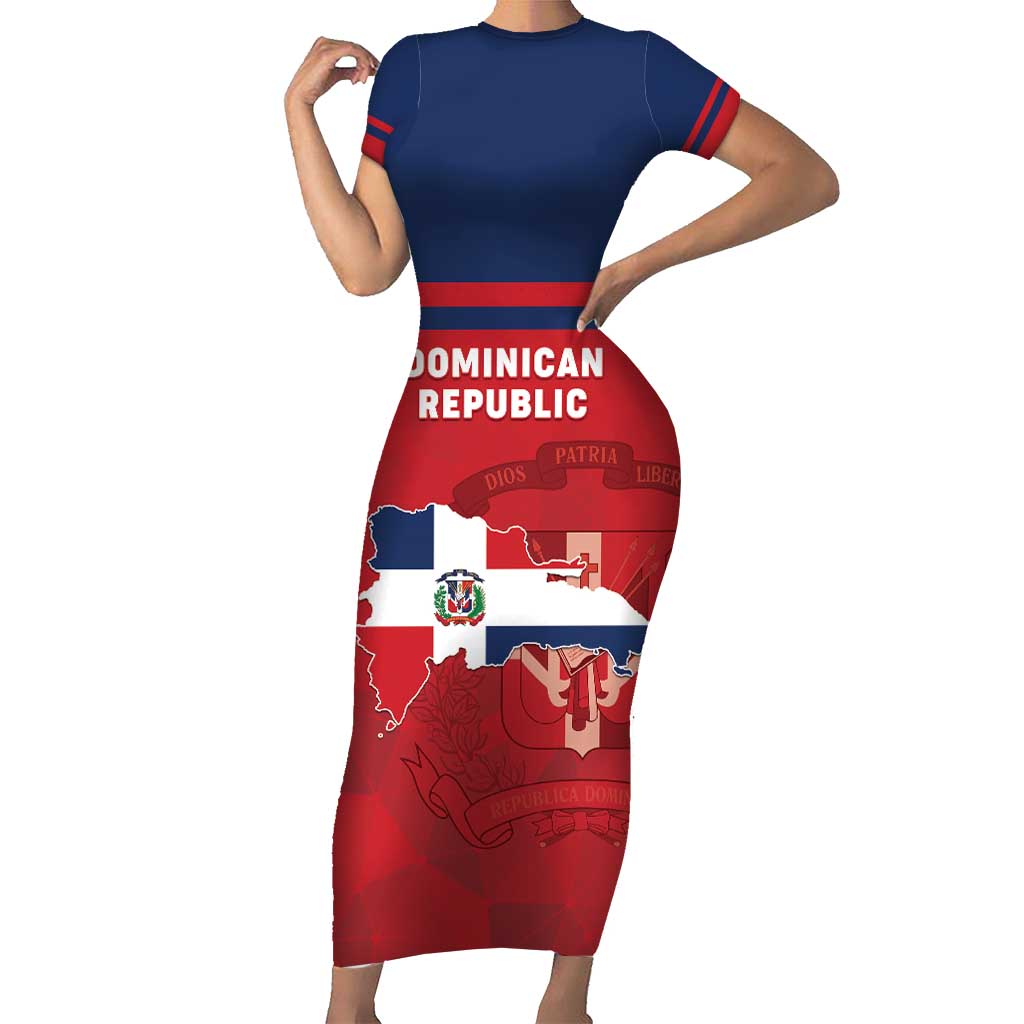 Personalized Dominican Republic Short Sleeve Bodycon Dress Dominicana Flag Map