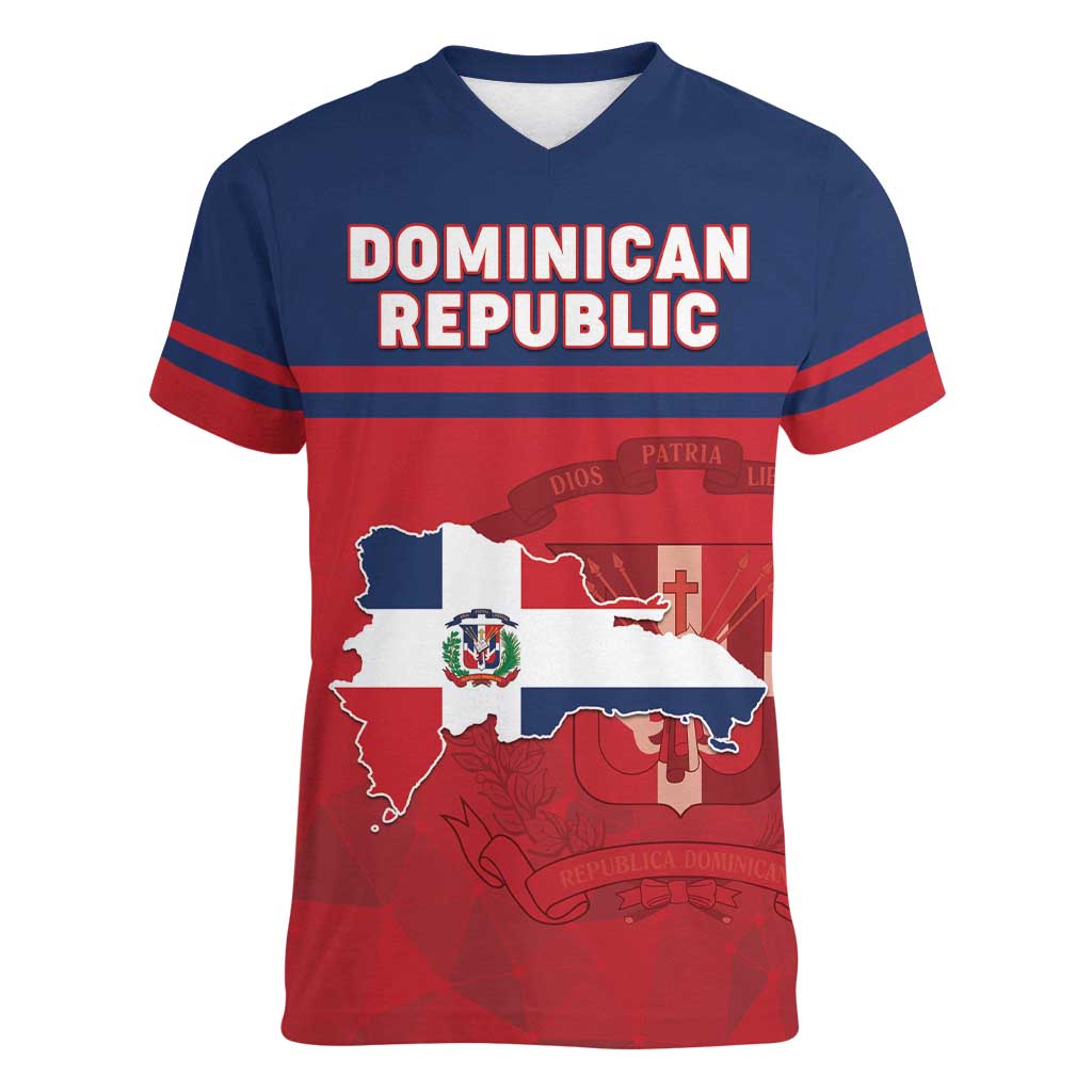 Personalized Dominican Republic Women V-Neck T-Shirt Dominicana Flag Map