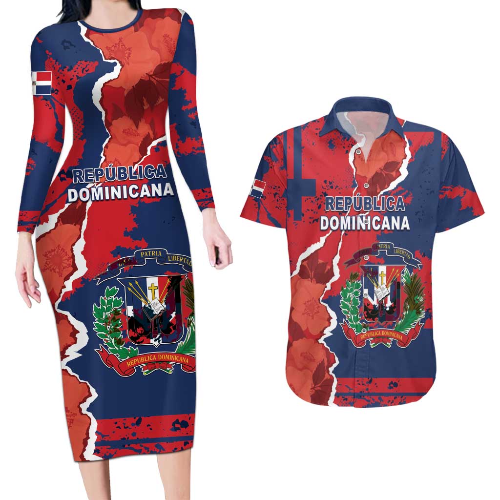 Personalized Dominican Republic Couples Matching Long Sleeve Bodycon Dress and Hawaiian Shirt Bayahibe Rose Unique Style