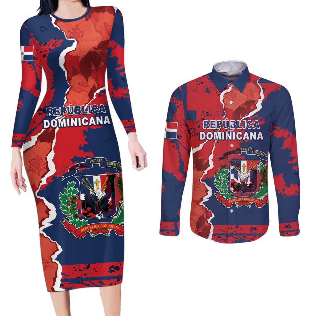 Personalized Dominican Republic Couples Matching Long Sleeve Bodycon Dress and Long Sleeve Button Shirt Bayahibe Rose Unique Style