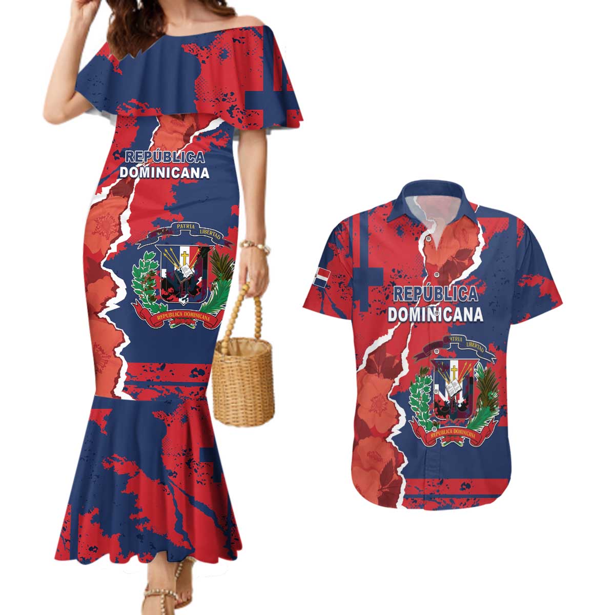 Personalized Dominican Republic Couples Matching Mermaid Dress and Hawaiian Shirt Bayahibe Rose Unique Style