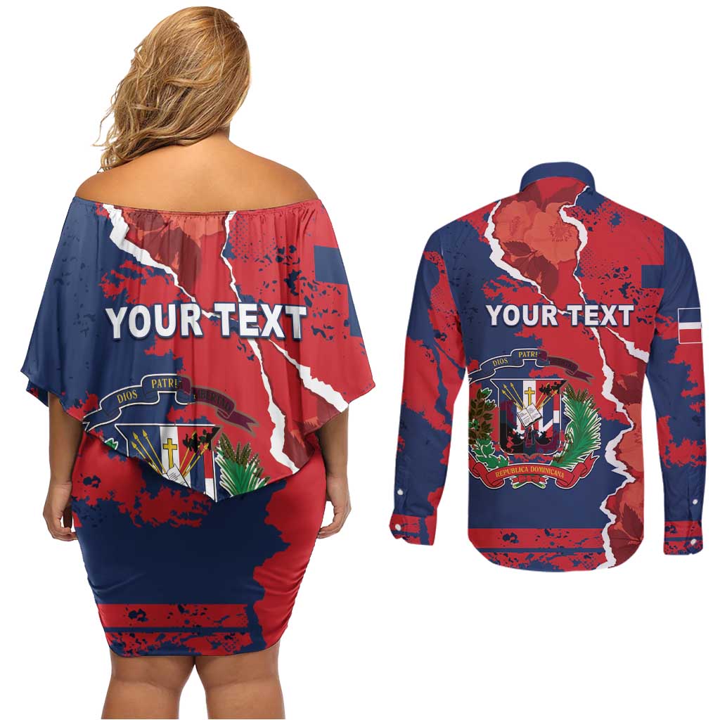 Personalized Dominican Republic Couples Matching Off Shoulder Short Dress and Long Sleeve Button Shirt Bayahibe Rose Unique Style