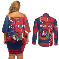 Personalized Dominican Republic Couples Matching Off Shoulder Short Dress and Long Sleeve Button Shirt Bayahibe Rose Unique Style