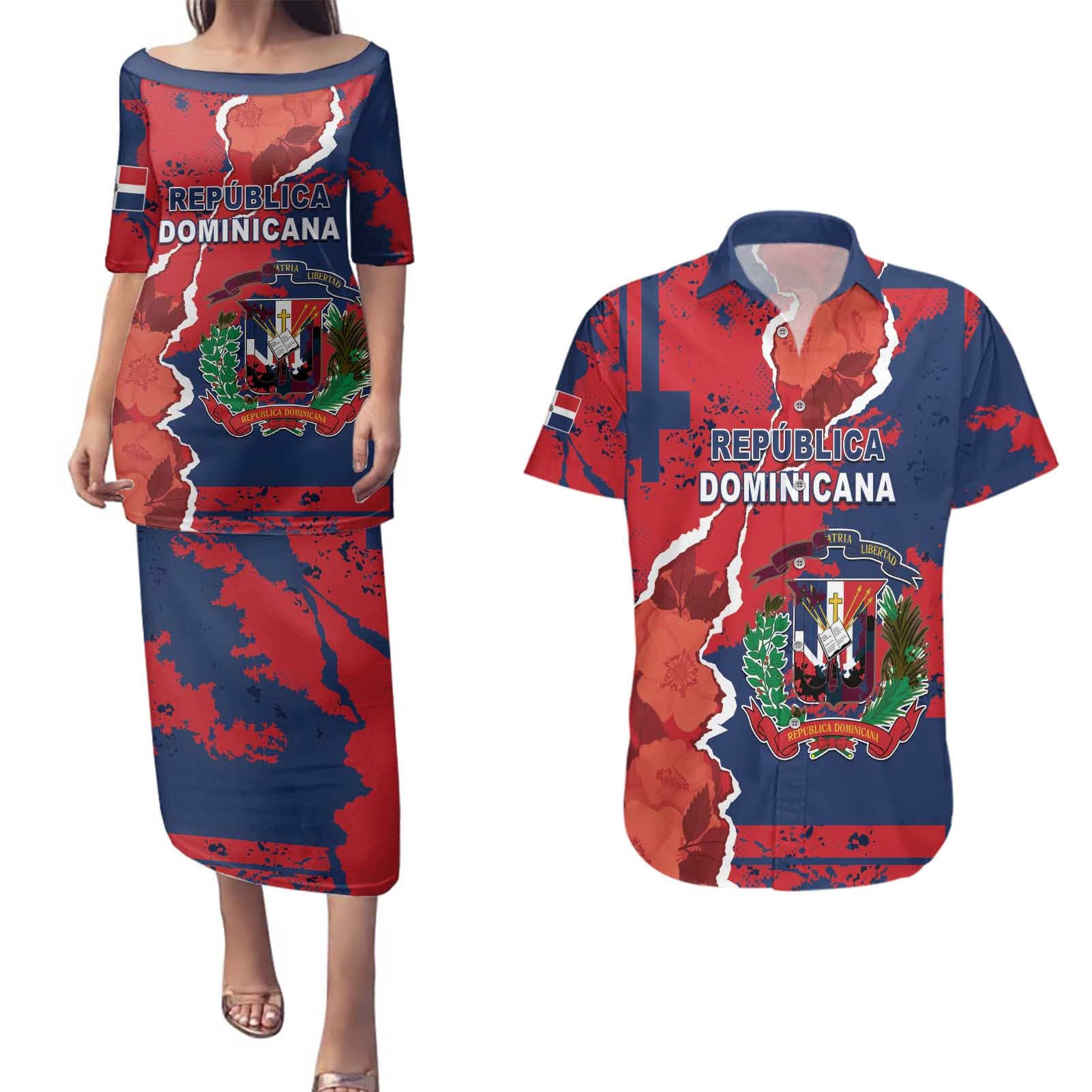 Personalized Dominican Republic Couples Matching Puletasi and Hawaiian Shirt Bayahibe Rose Unique Style