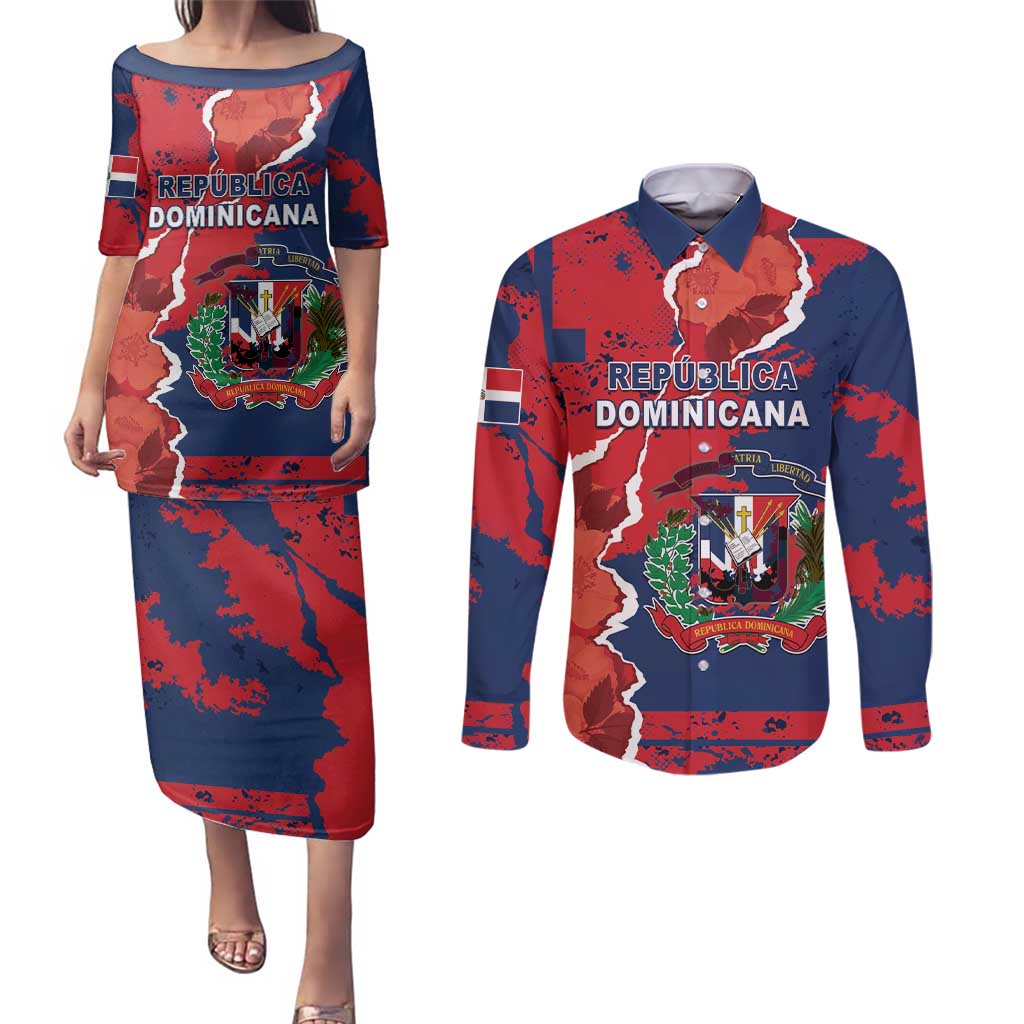 Personalized Dominican Republic Couples Matching Puletasi and Long Sleeve Button Shirt Bayahibe Rose Unique Style