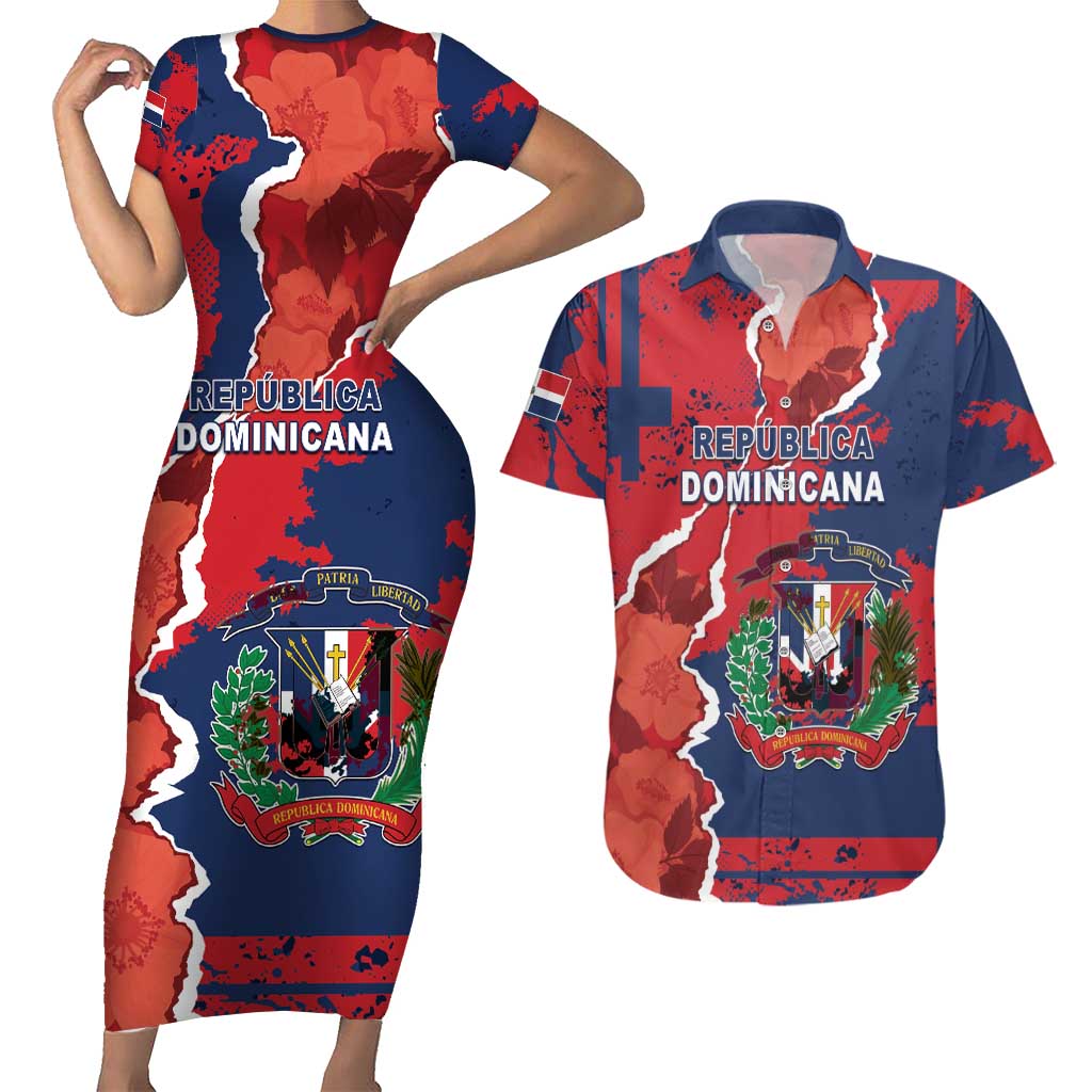 Personalized Dominican Republic Couples Matching Short Sleeve Bodycon Dress and Hawaiian Shirt Bayahibe Rose Unique Style