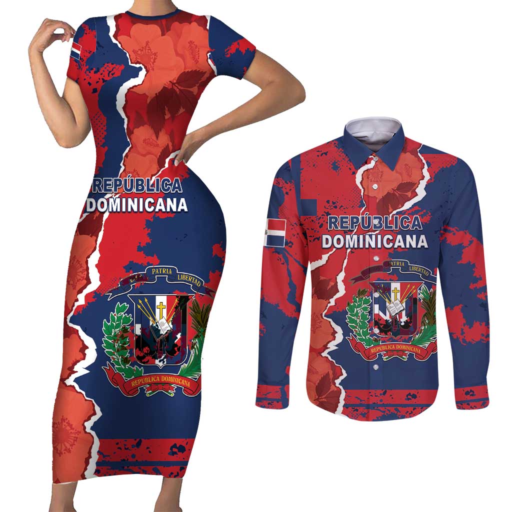 Personalized Dominican Republic Couples Matching Short Sleeve Bodycon Dress and Long Sleeve Button Shirt Bayahibe Rose Unique Style