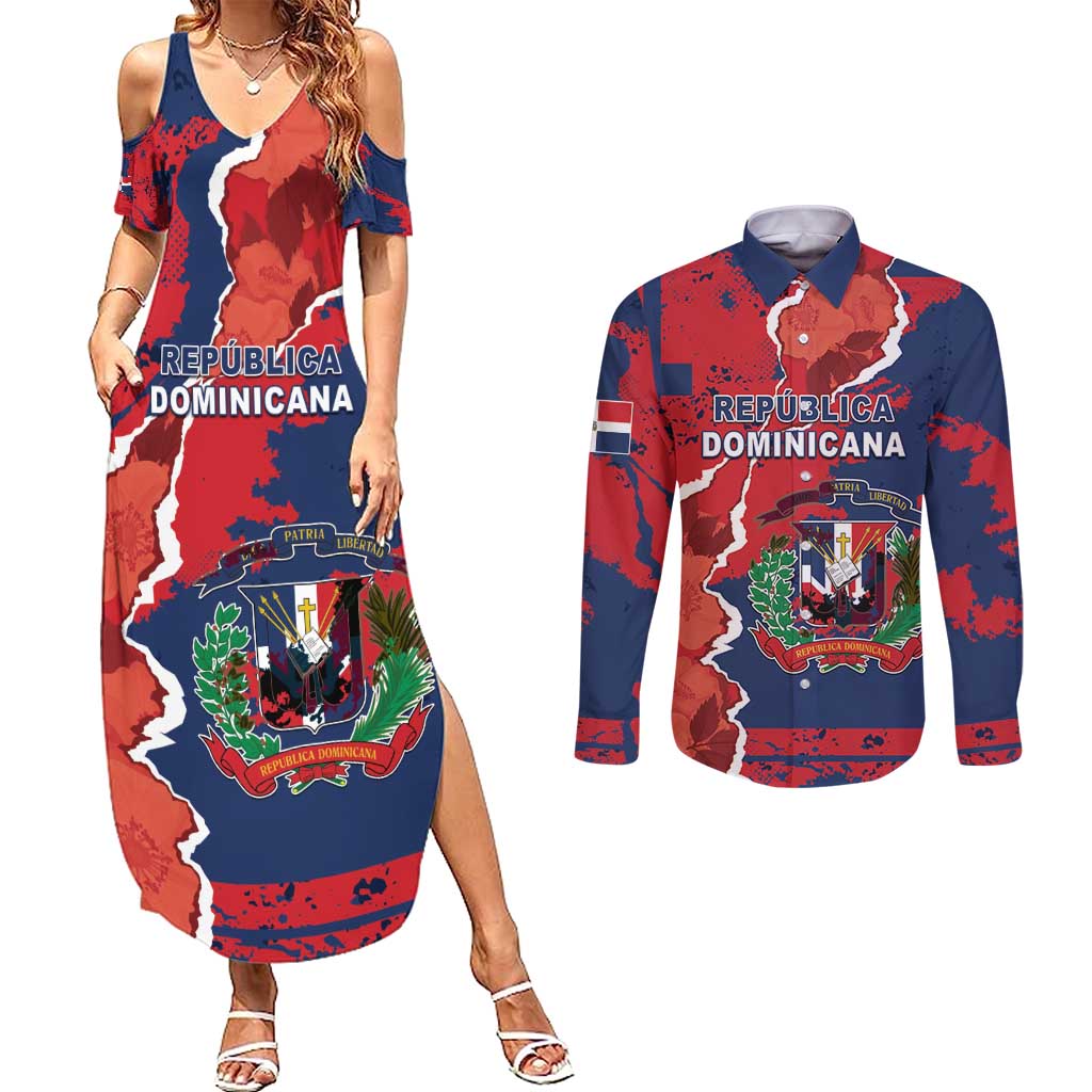 Personalized Dominican Republic Couples Matching Summer Maxi Dress and Long Sleeve Button Shirt Bayahibe Rose Unique Style