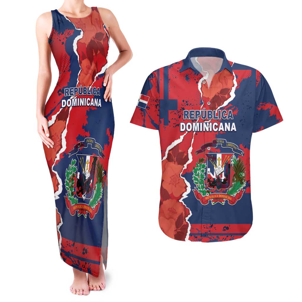 Personalized Dominican Republic Couples Matching Tank Maxi Dress and Hawaiian Shirt Bayahibe Rose Unique Style