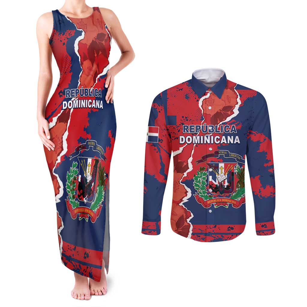 Personalized Dominican Republic Couples Matching Tank Maxi Dress and Long Sleeve Button Shirt Bayahibe Rose Unique Style