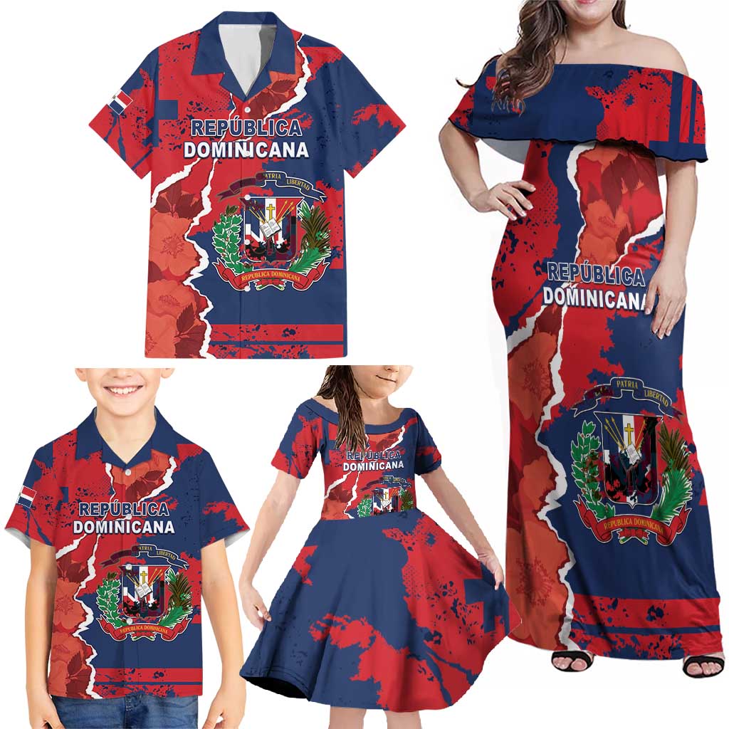 Personalized Dominican Republic Family Matching Off Shoulder Maxi Dress and Hawaiian Shirt Bayahibe Rose Unique Style