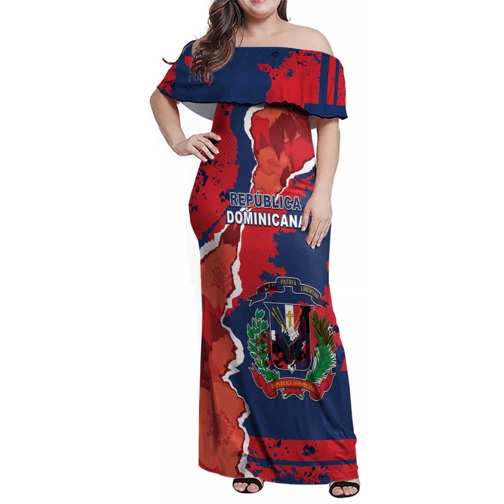Personalized Dominican Republic Family Matching Off Shoulder Maxi Dress and Hawaiian Shirt Bayahibe Rose Unique Style