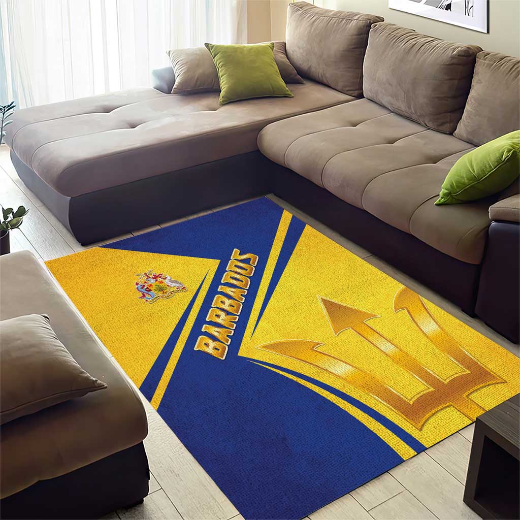 Barbados Gold Trident Area Rug With Coat Of Arms