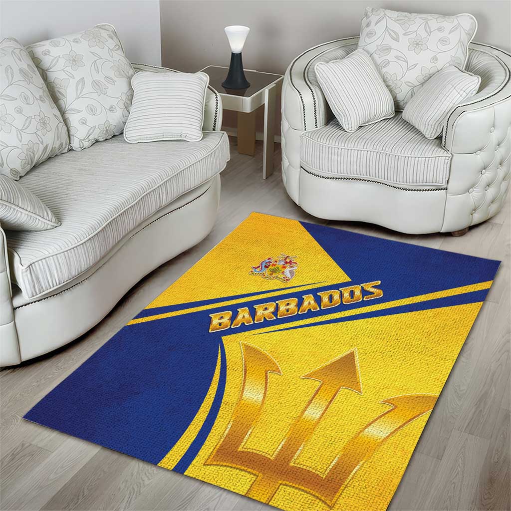 Barbados Gold Trident Area Rug With Coat Of Arms