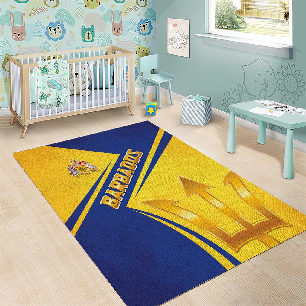 Barbados Gold Trident Area Rug With Coat Of Arms