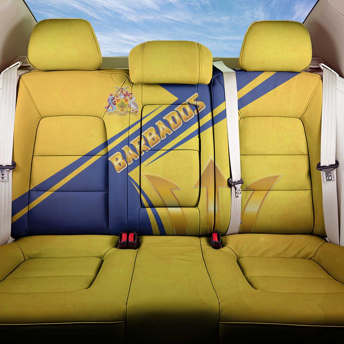 Barbados Gold Trident Back Car Seat Cover With Coat Of Arms